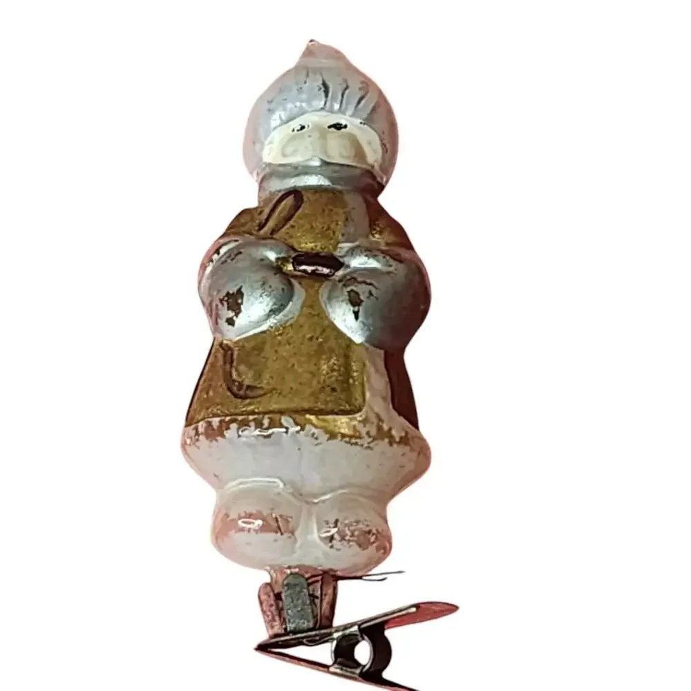 Vintage Russian USSR Glass Christmas Ornament Christmas Tree Clip Girl Mittens